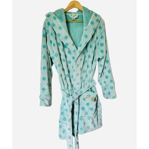 PINK Victoria Secret Green Polka Dot Soft Plush Bath Dressing Robe Women's XS/S